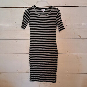 LuLaRoe Small Julia Gray Stripes Ribbed Short Sleeve Dress Size XXS